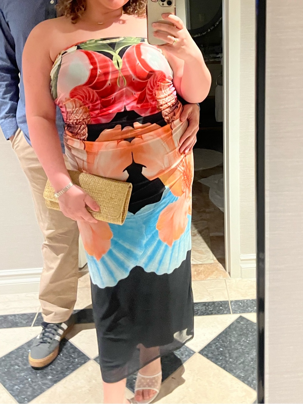 Colorblock Strapless Maxi Dress with Bold Multicolor Print